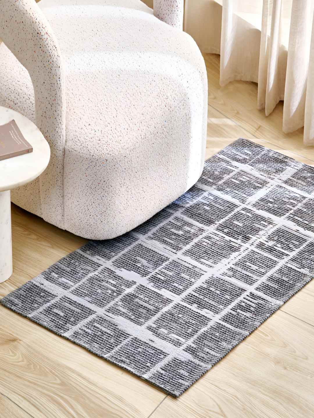 Home Centre Nicolas Rush Grey & White Textured Woven Rectangular Dhurries-picture-24