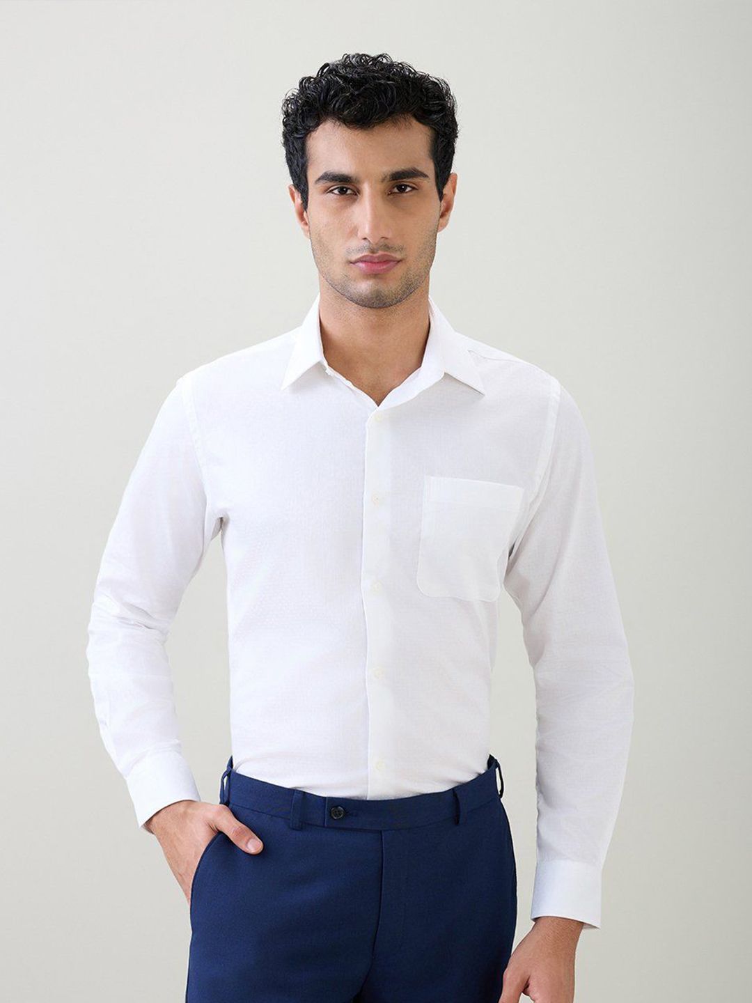 Raymond Men Comfort Regular Fit Solid Spread Collar Cotton Formal Shirt-picture-10