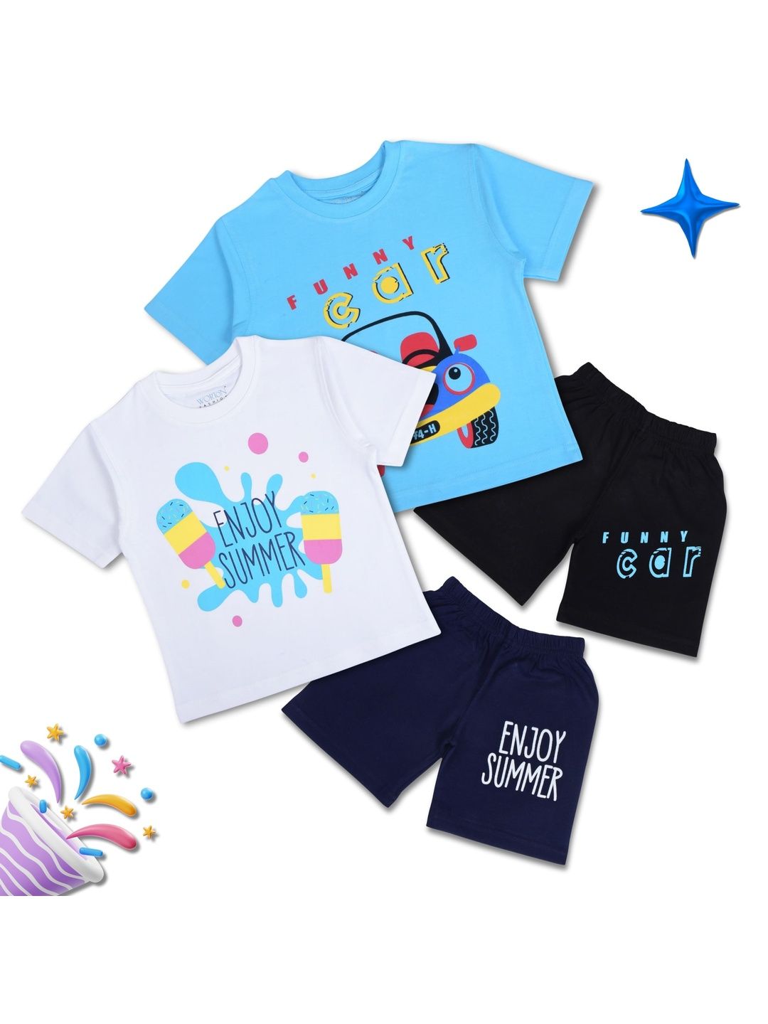 WORTON FASHION Unisex Kids Pack Of 2 Printed Round Neck Cotton Clothing Set-picture-58