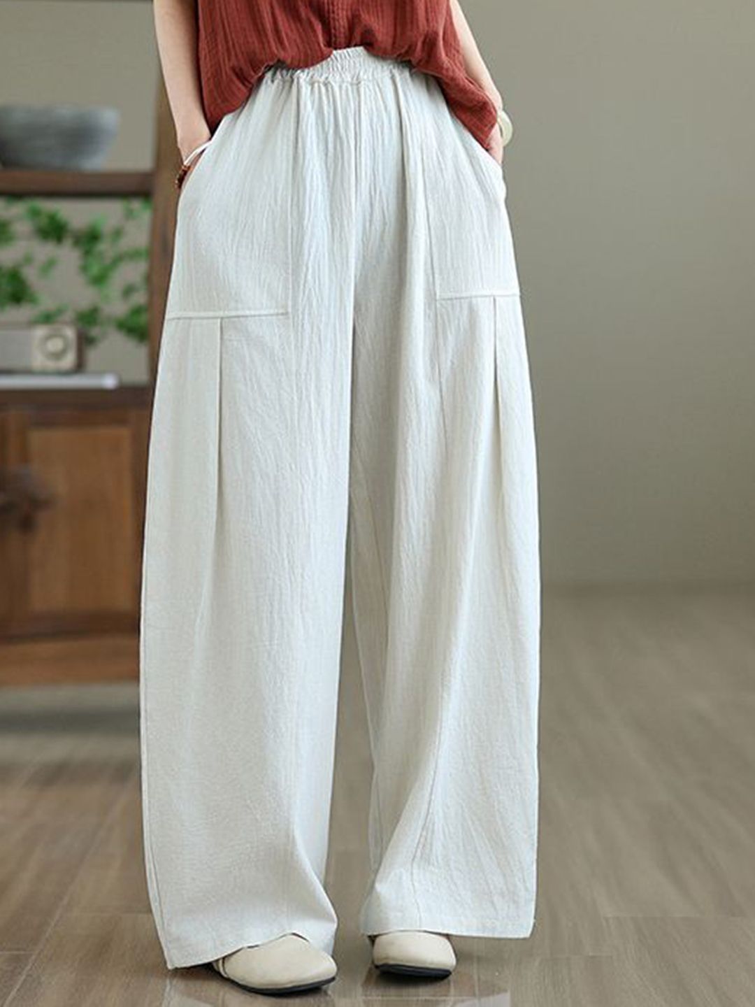 StyleCast x Revolte Women Textured Solid Mid-Rise Loose Fit Easy Wash Trousers-picture-10