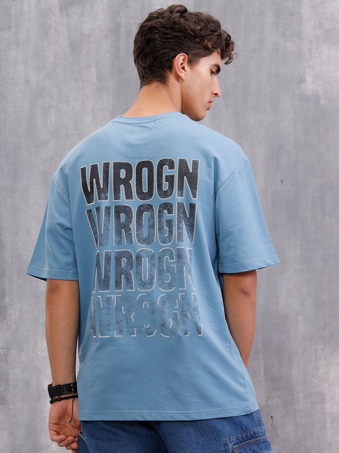 WROGN Men Typography Printed Round Neck Cotton Oversized T-shirt-picture-28