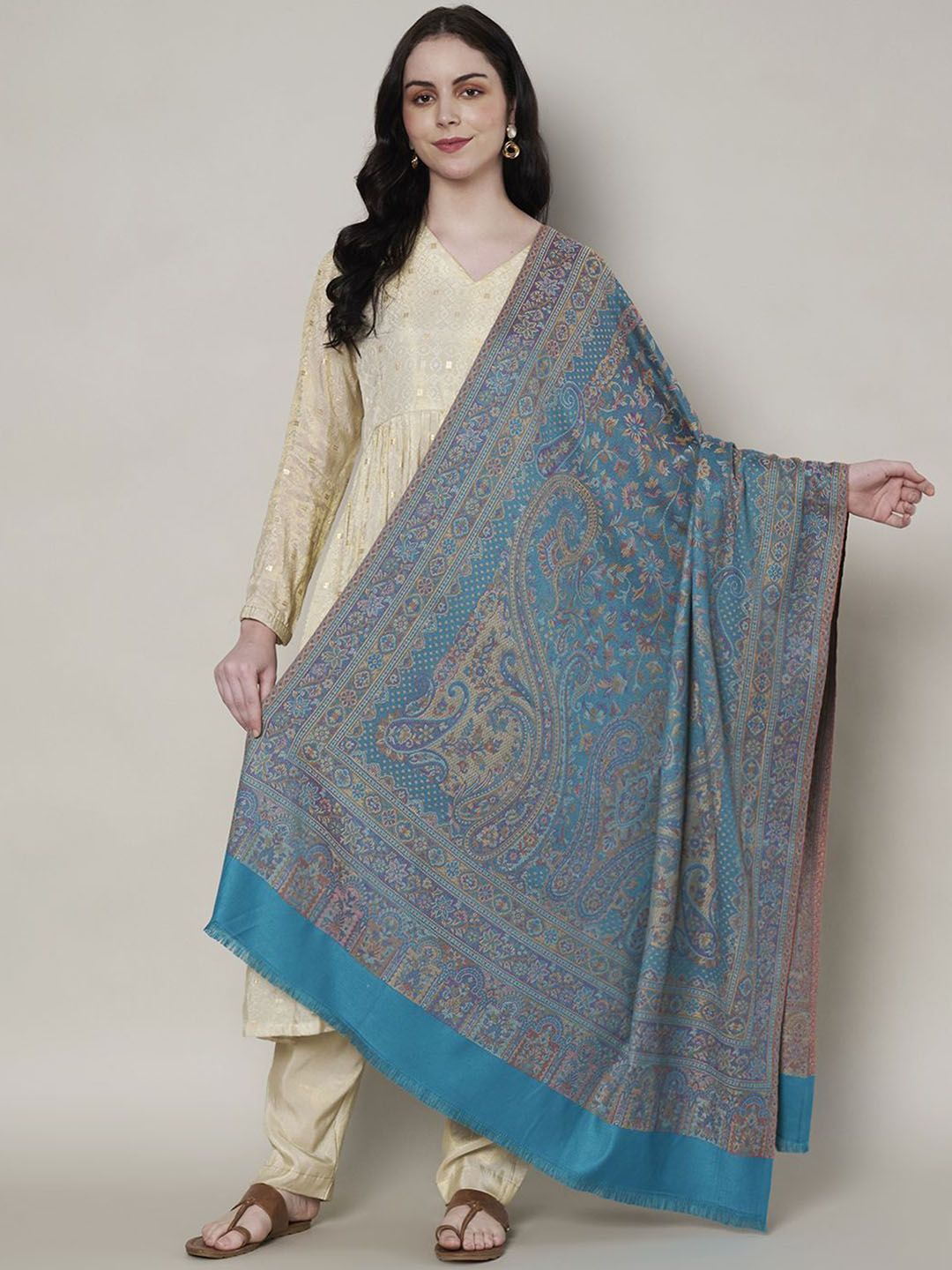 MUFFLY Kashmiri Floral Woven Design Woollen Shawl-picture-33