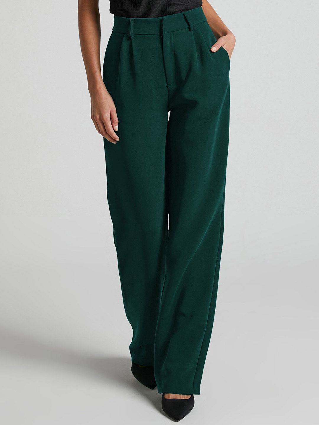 FNOCKS Women Relaxed Straight Leg Loose Fit High-Rise Pleated Trousers-picture-16