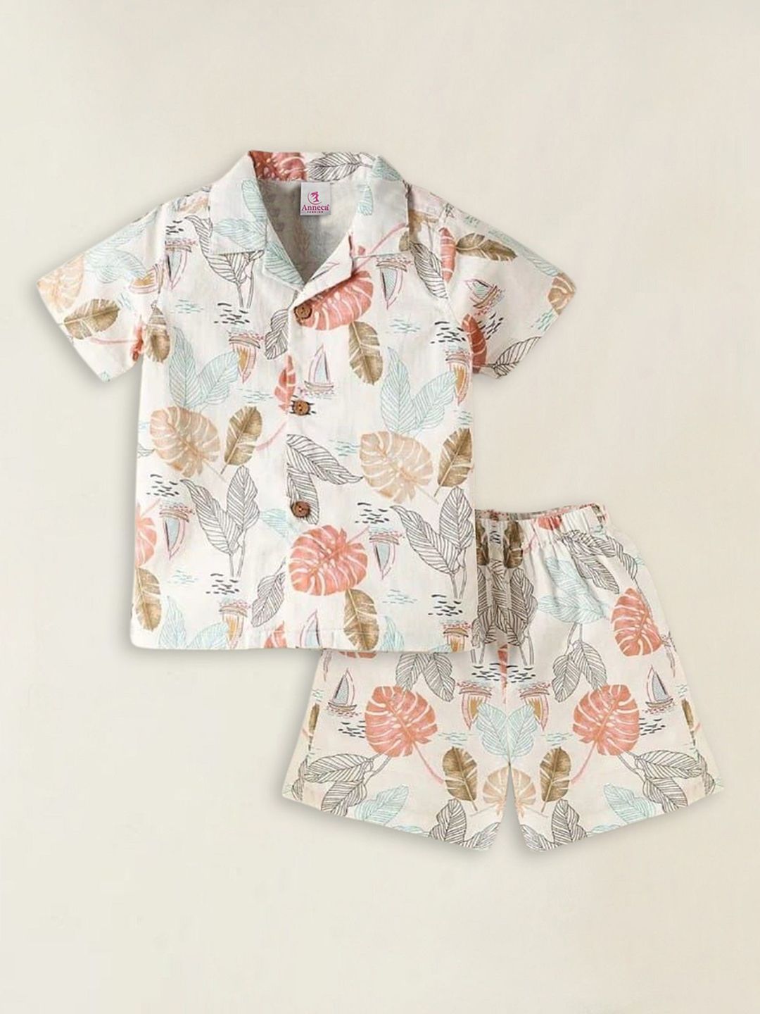 Anneca UnisexTropical Leaf Print Cotton Shirt & Shorts Co-ord Set-picture-28