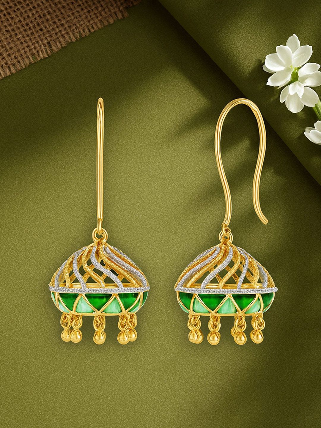 KISNA DIAMOND AND GOLD JEWELLERY Gleaming Gold Domed Jhumkas 18KT Gold Earring -8.58 g-picture-11