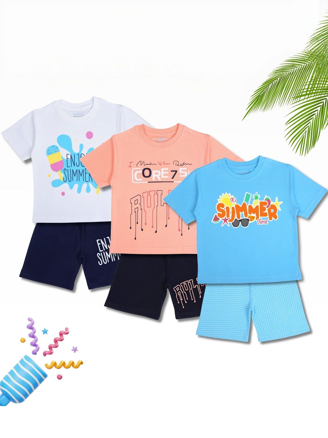 WORTON FASHION Kids Pack of 3 Printed Cotton T-shirt with Shorts-picture-14