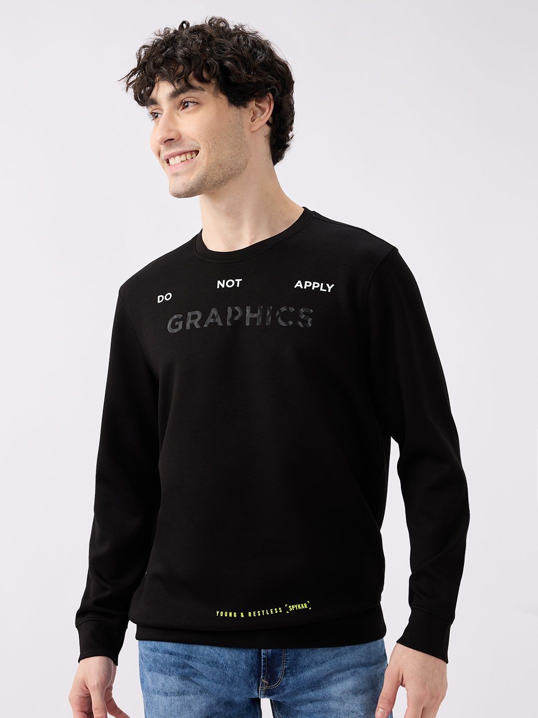 Spykar Men Black Slim Fit Round Neck Long Sleeves Casual Cotton Sweatshirts-picture-19