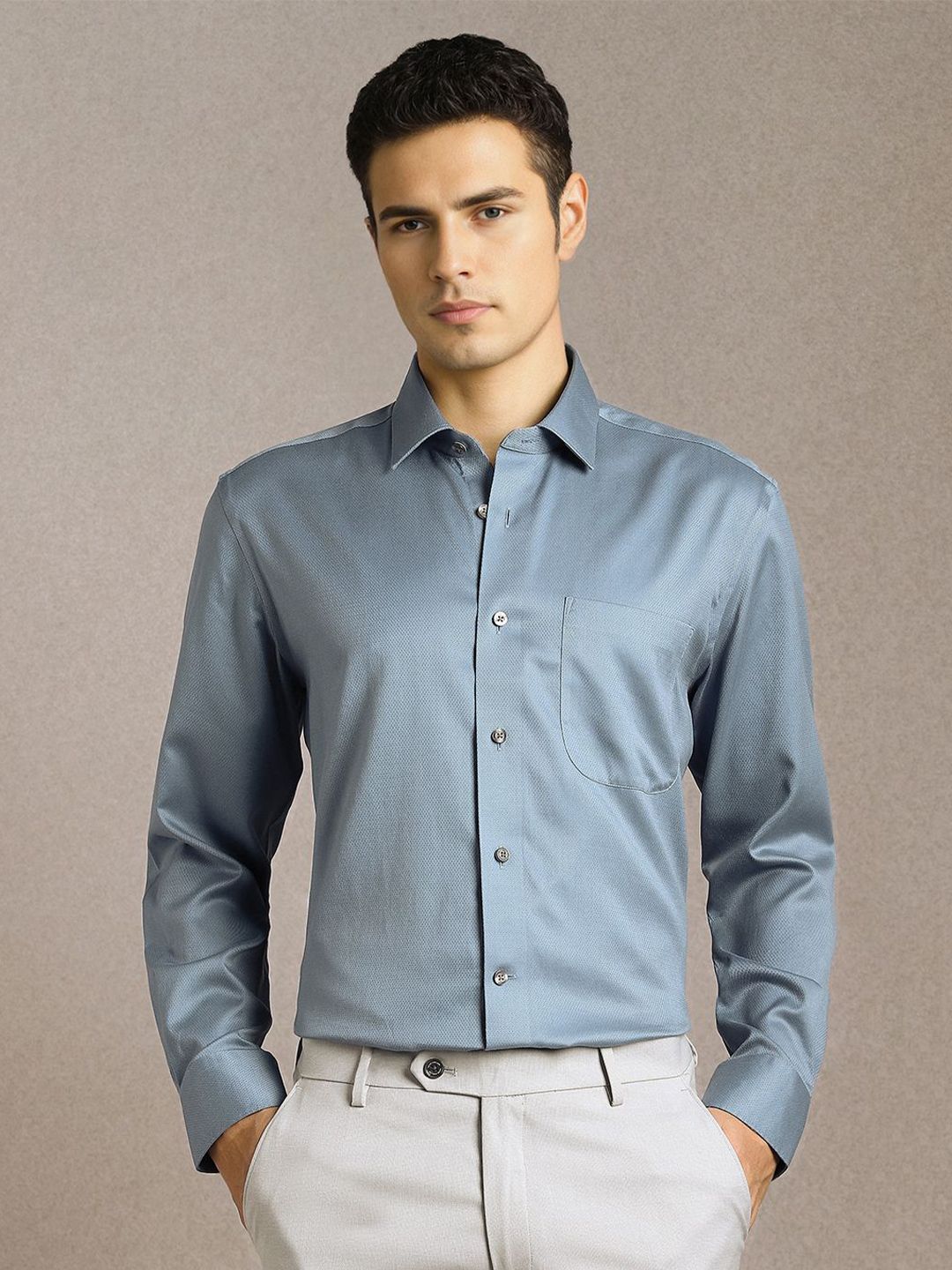 Luxure by Louis Philippe Men Solid Spread Collar Pure Cotton Formal Shirt-picture-38