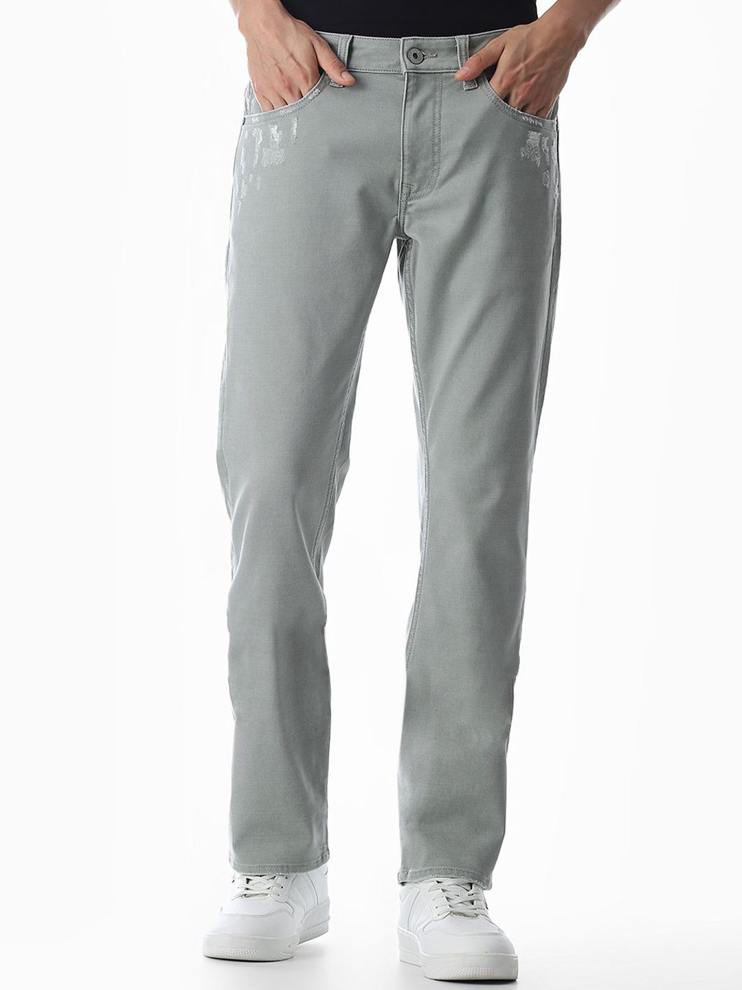 Jack & Jones Men Clark Regular Fit Mid-Rise Low Distress Stretchable Jeans-picture-40