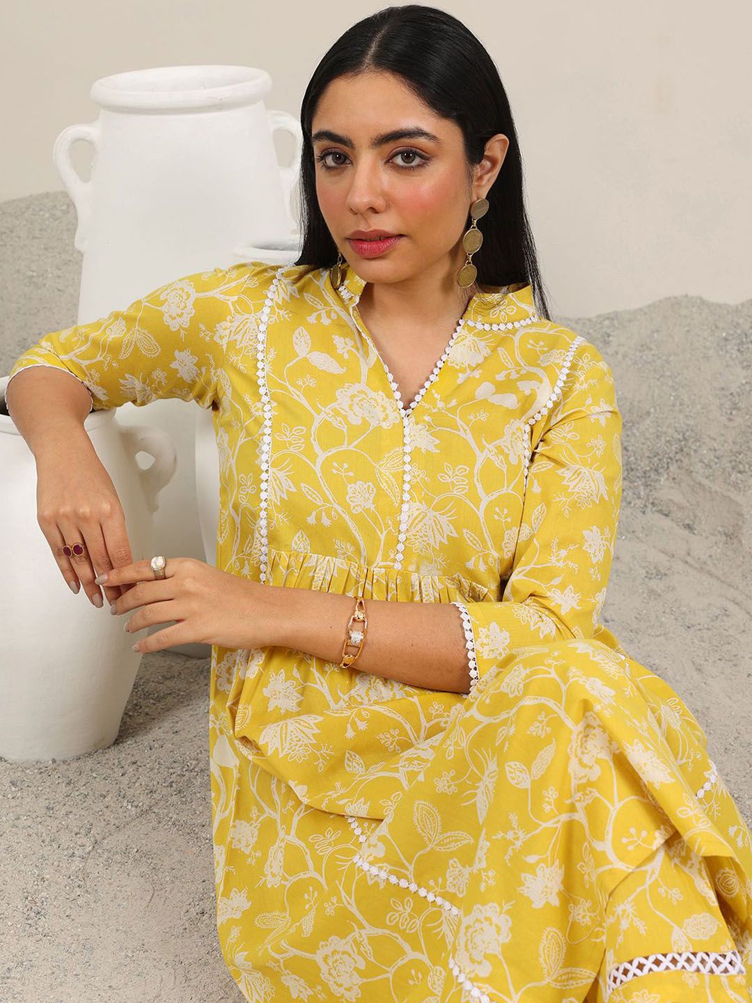 Libas Floral Printed V-Neck A-Line Kurta With Trousers-picture-53