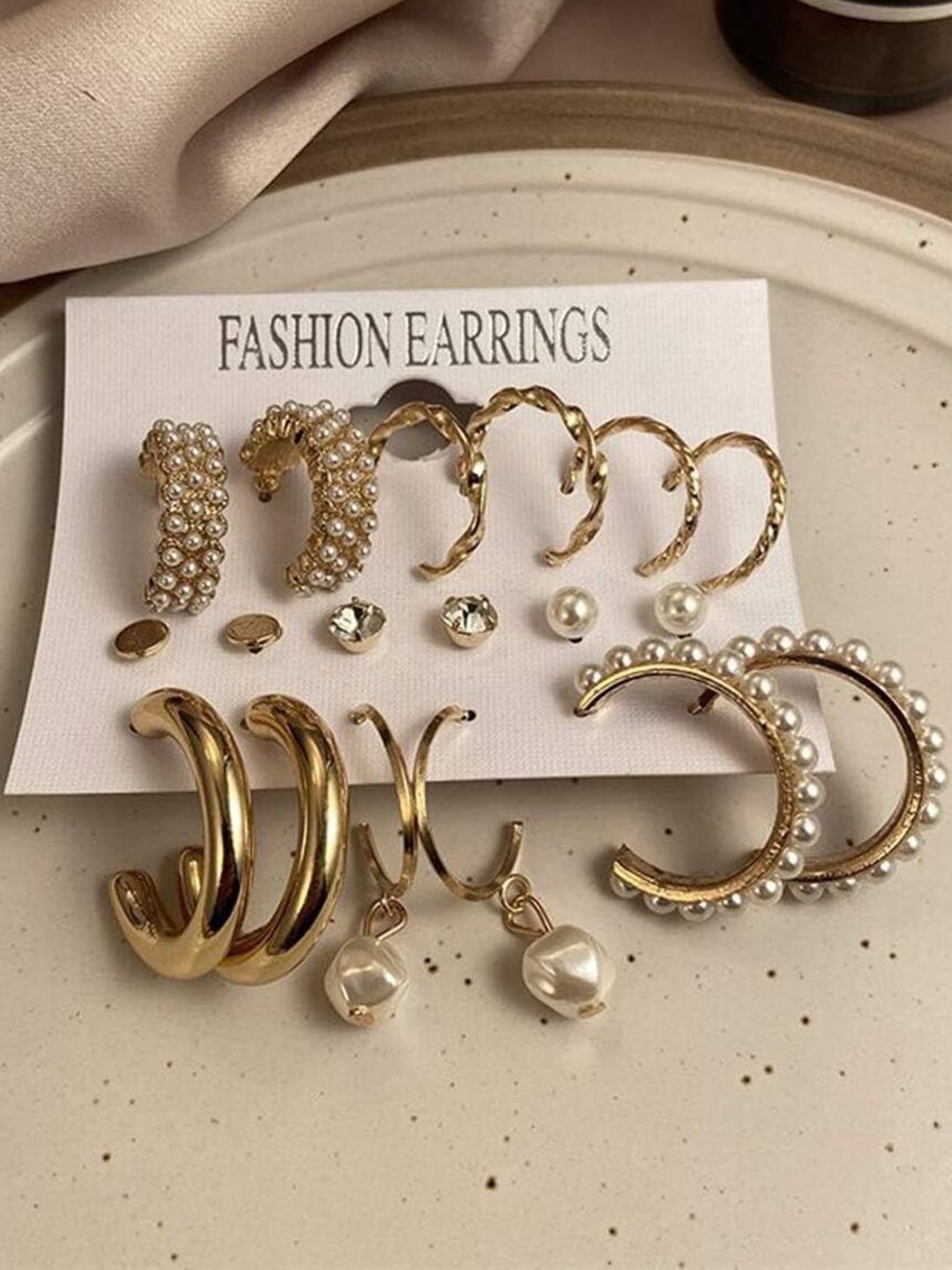 DressBerry Combo Of 9 Contemporary Half Hoop Earrings-image-3