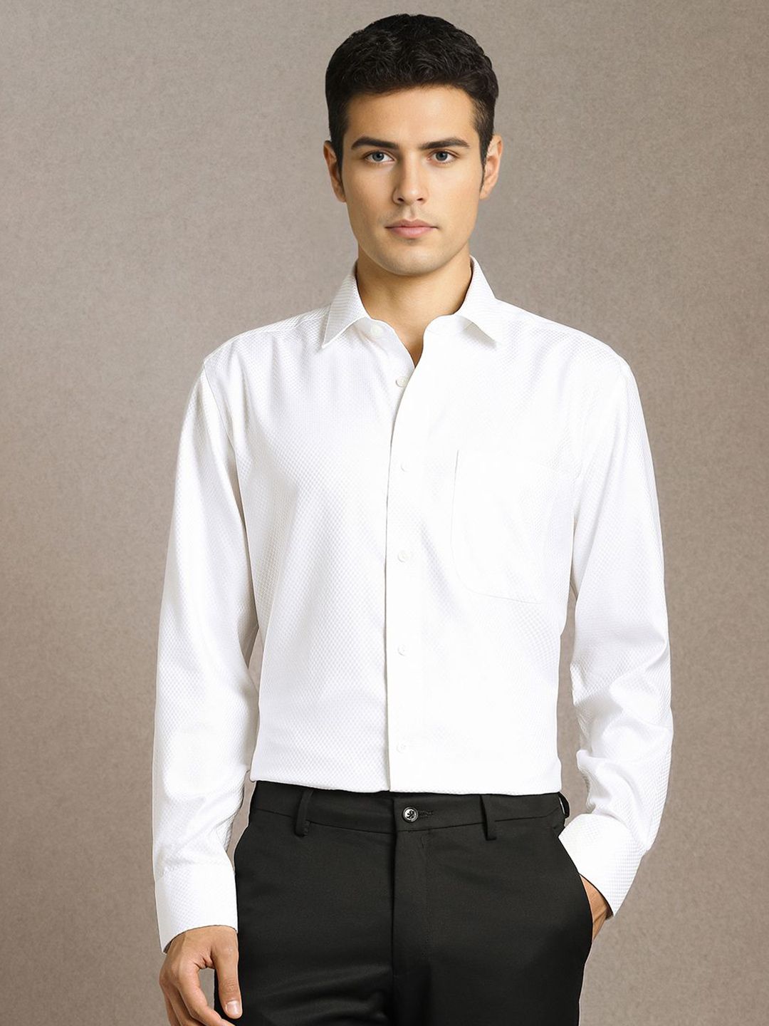 Luxure by Louis Philippe Spread Collar Slim Fit Pure Cotton Formal Shirt-image-27