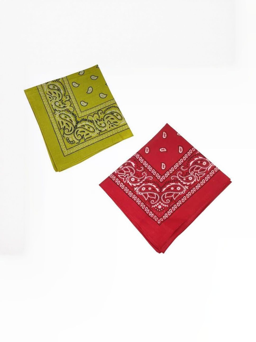 Navkar Crafts Unisex Pack of 2 Yellow & Red Paisley Cotton Bandanas-picture-29