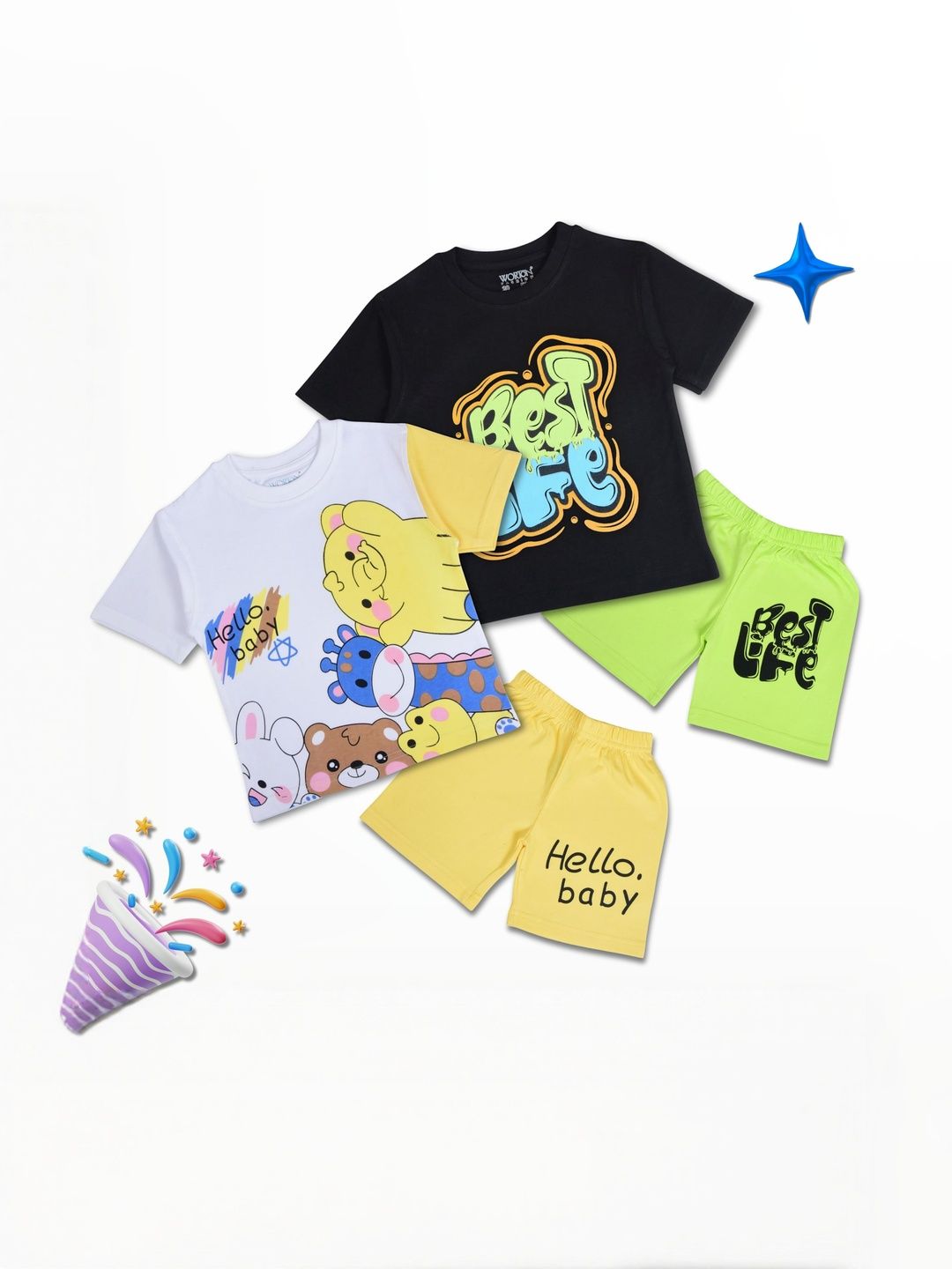 WORTON FASHION Kids Pack of 3 Printed T-shirt with Shorts-picture-57