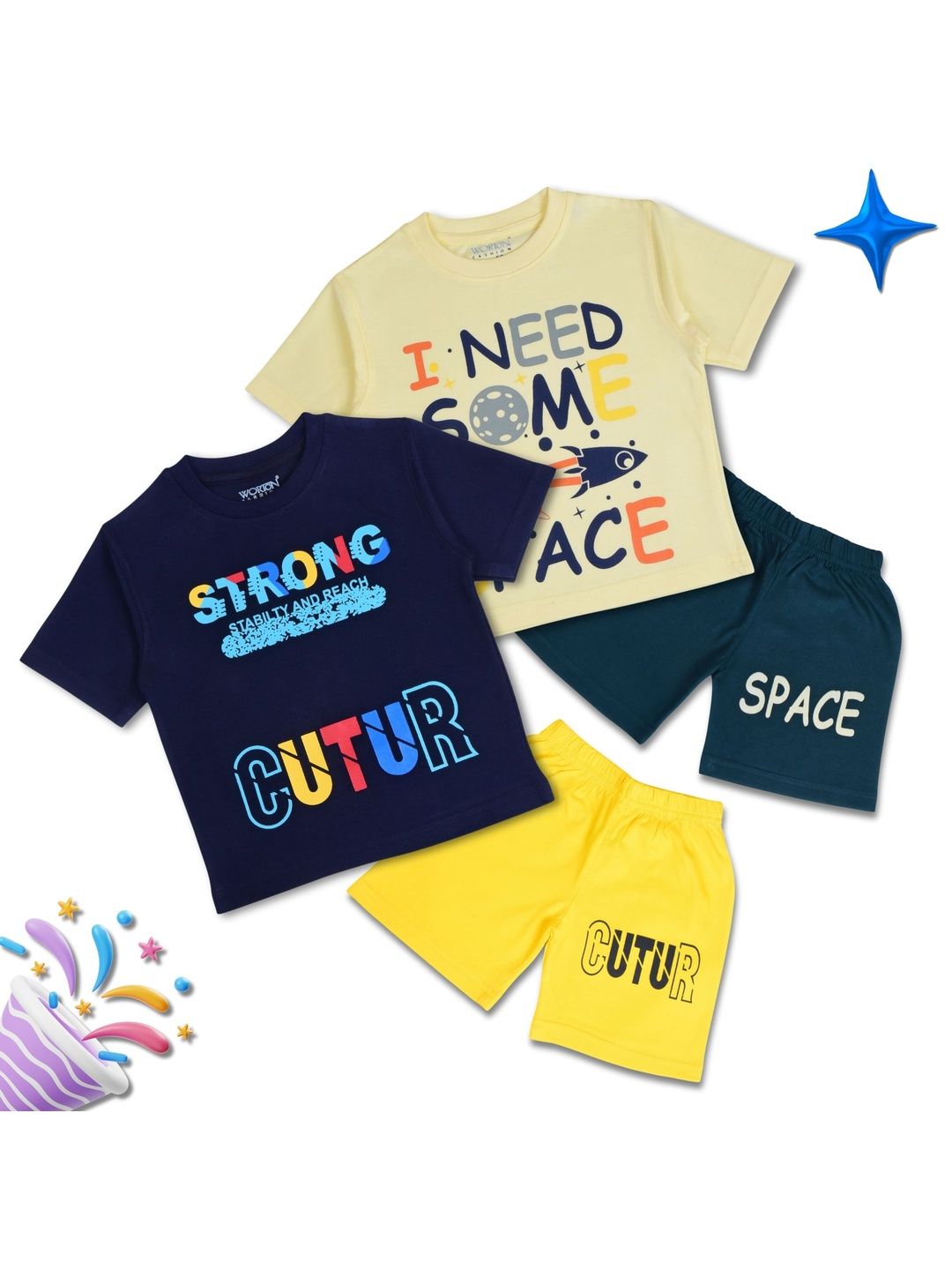 WORTON FASHION Kids Pack Of 2 Set Printed T-shirt with Shorts-picture-38