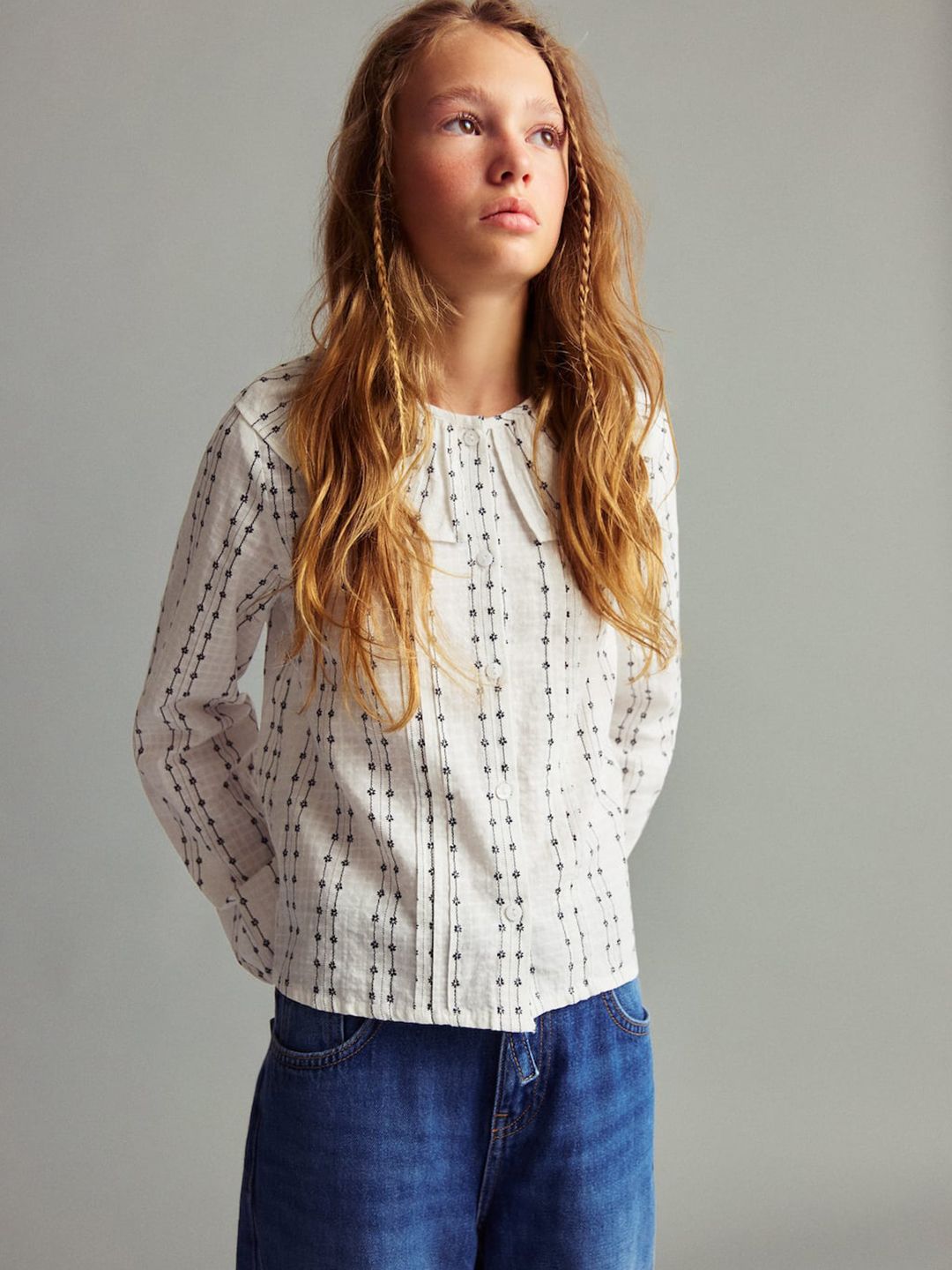 Mango Kids Floral Embroidered Puff Sleeves Pure Cotton Top-picture-44