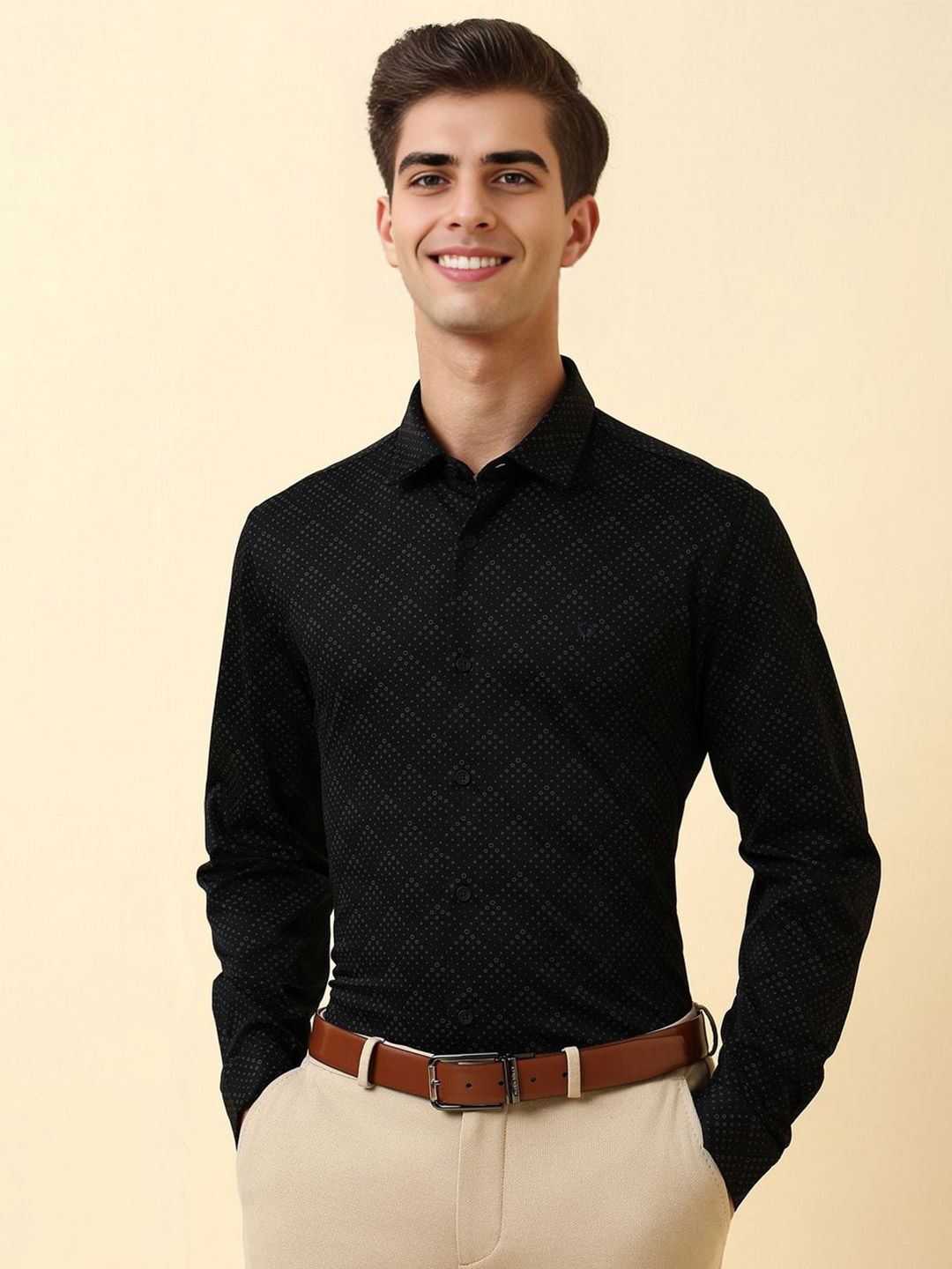 Allen Solly Men Slim Fit Geometric Printed Spread Collar Pure Cotton Formal Shirt-picture-19