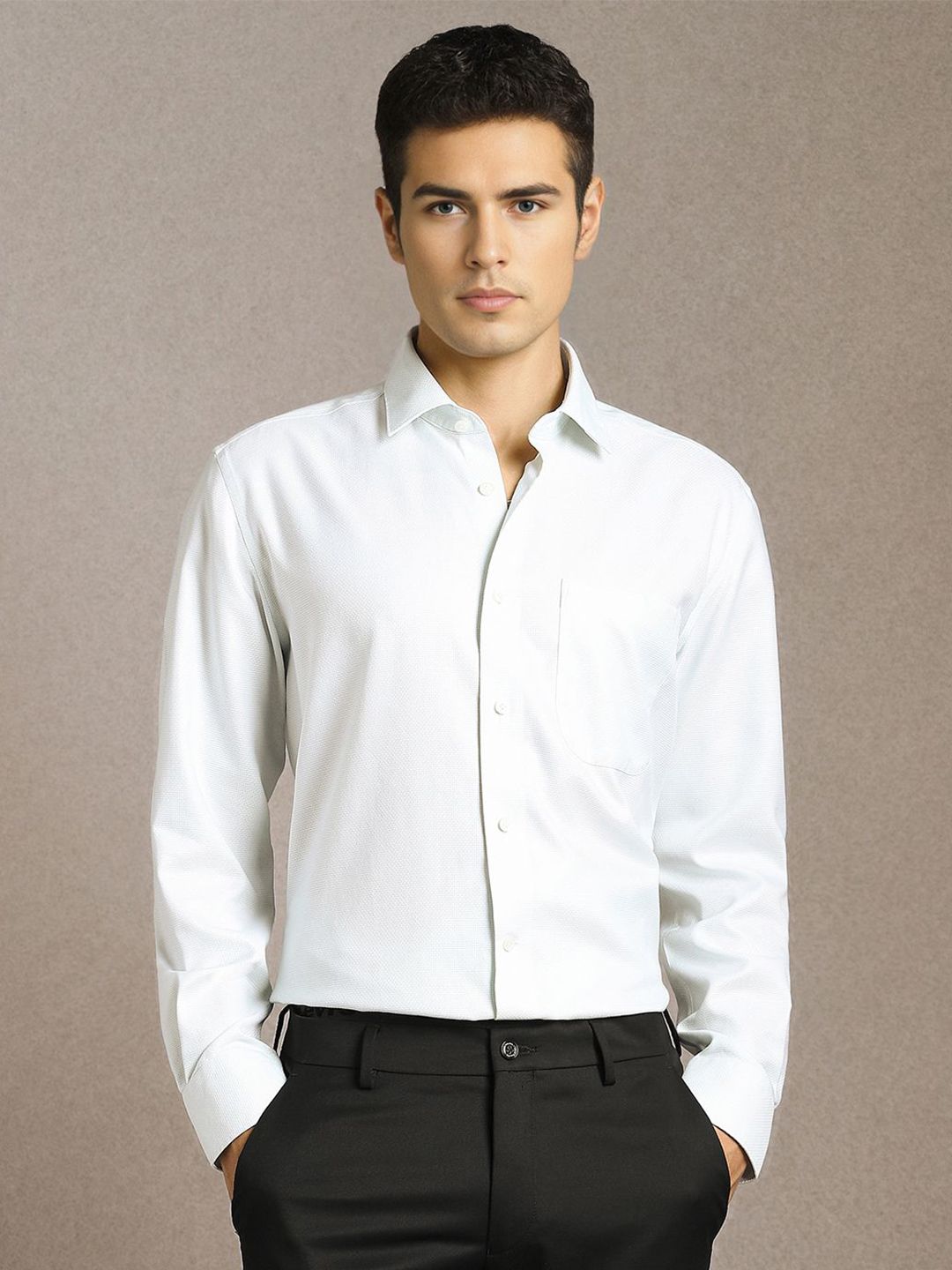 Luxure by Louis Philippe Men Slim Fit Solid Spread Collar Pure Cotton Formal Shirt-picture-39