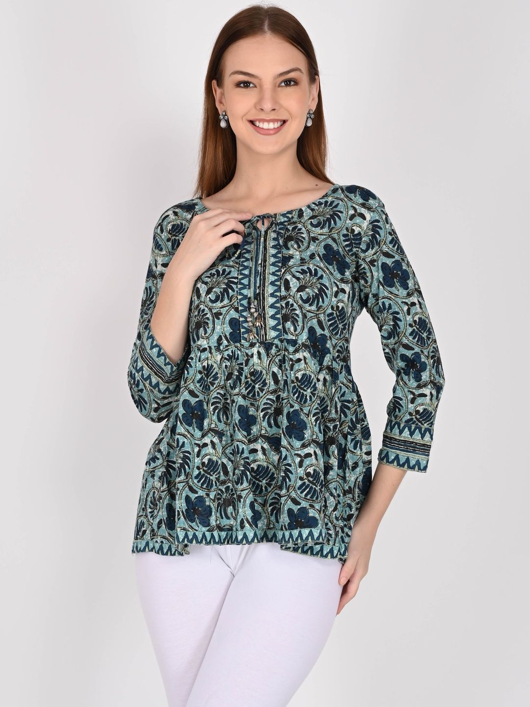 KALINI Floral Print Cotton Jaipuri Short Top-picture-55