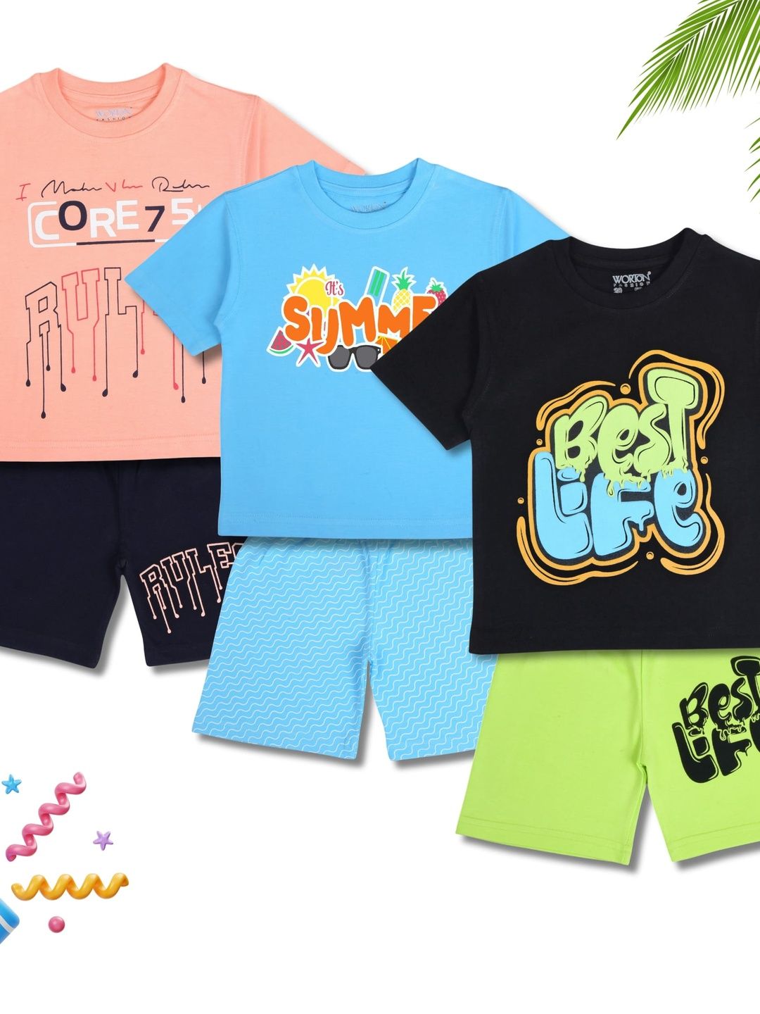 WORTON FASHION Boys Pack Of 3 Printed Round Neck Pure Cotton Clothing Set-picture-42