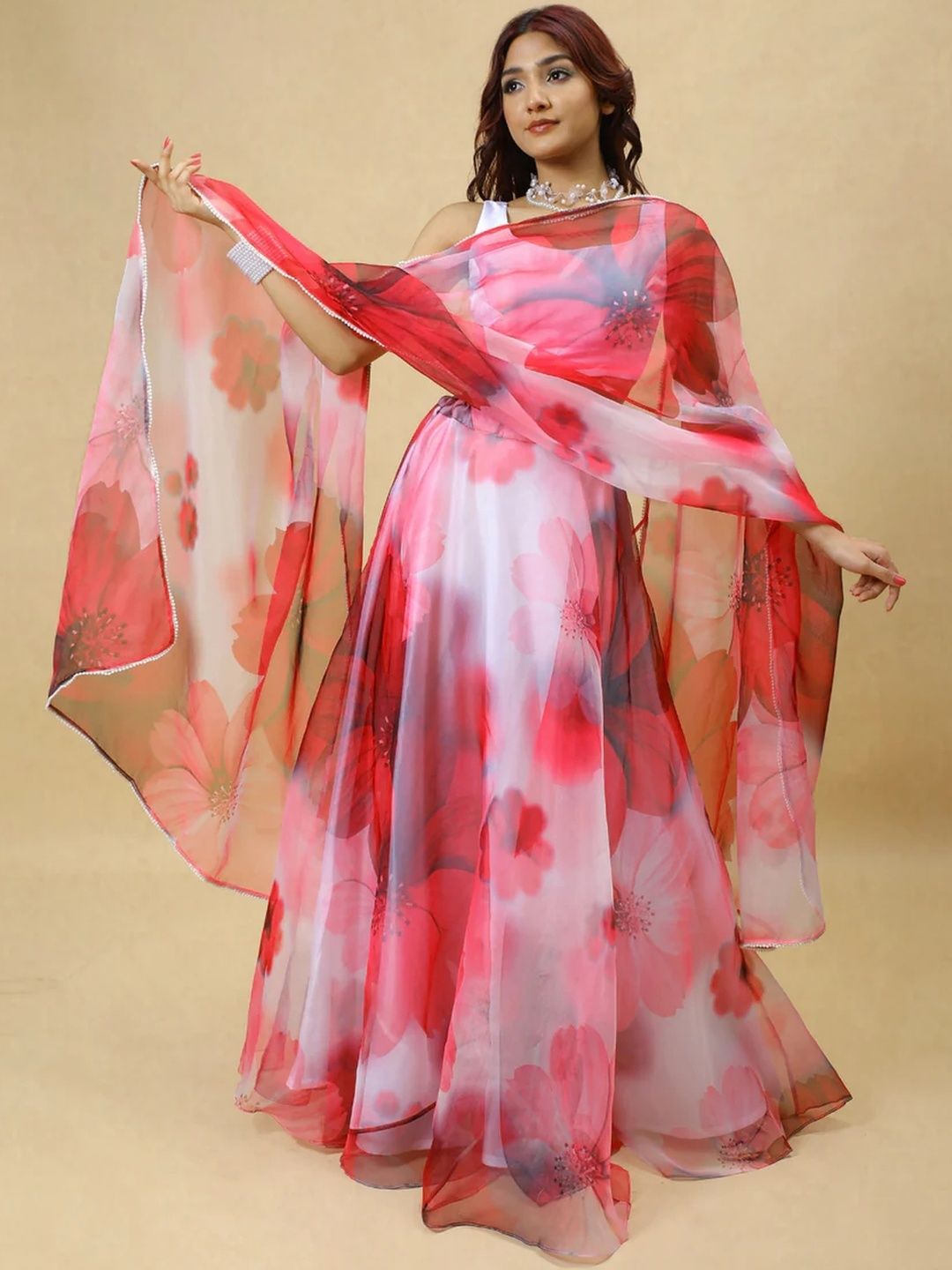 KALINI Women Maroon Printed Semi-Stitched Lehenga & Ready to Wear Blouse With Dupatta-picture-33