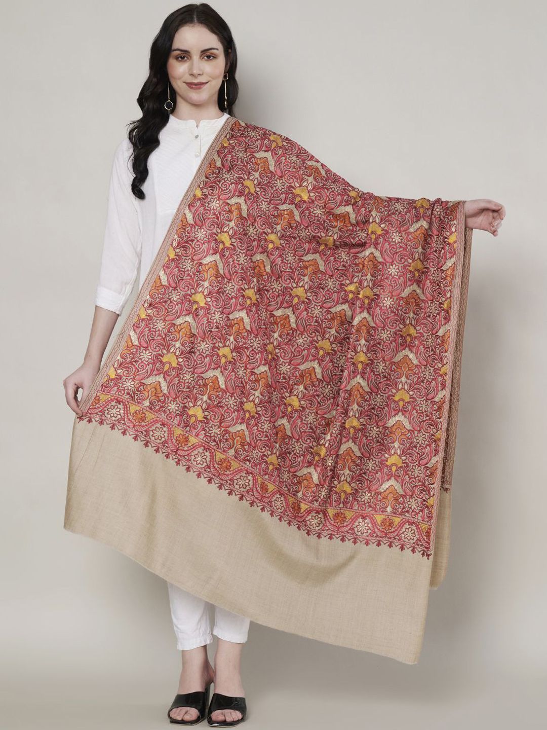 MUFFLY Floral Embroidered Pure Wool Shawl-image-18