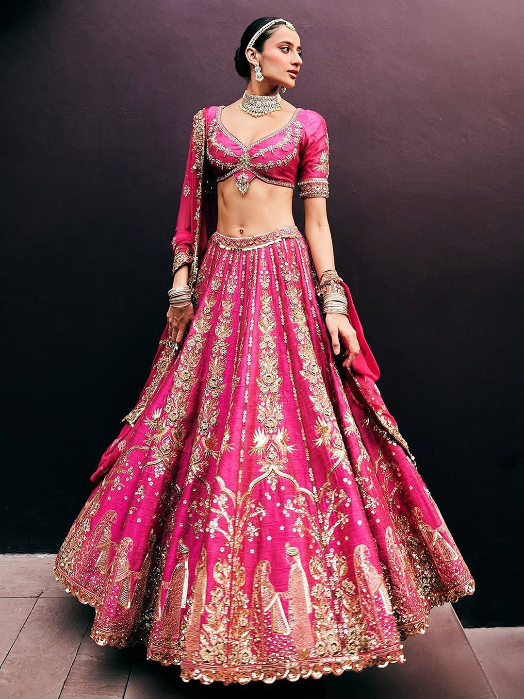 Trendmalls Embroidered Sequinned Semi-Stitched Lehenga & Unstitched Blouse With Dupatta-picture-4