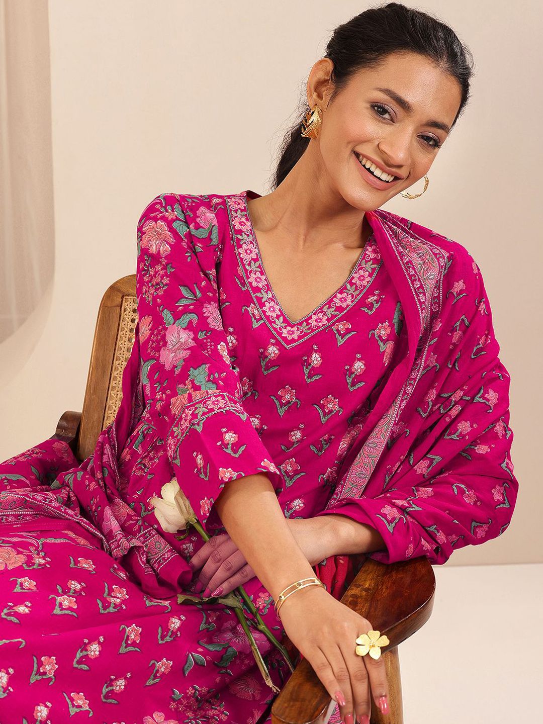 Libas Women Floral Printed Panelled Kurta with Salwar & Dupatta-picture-41