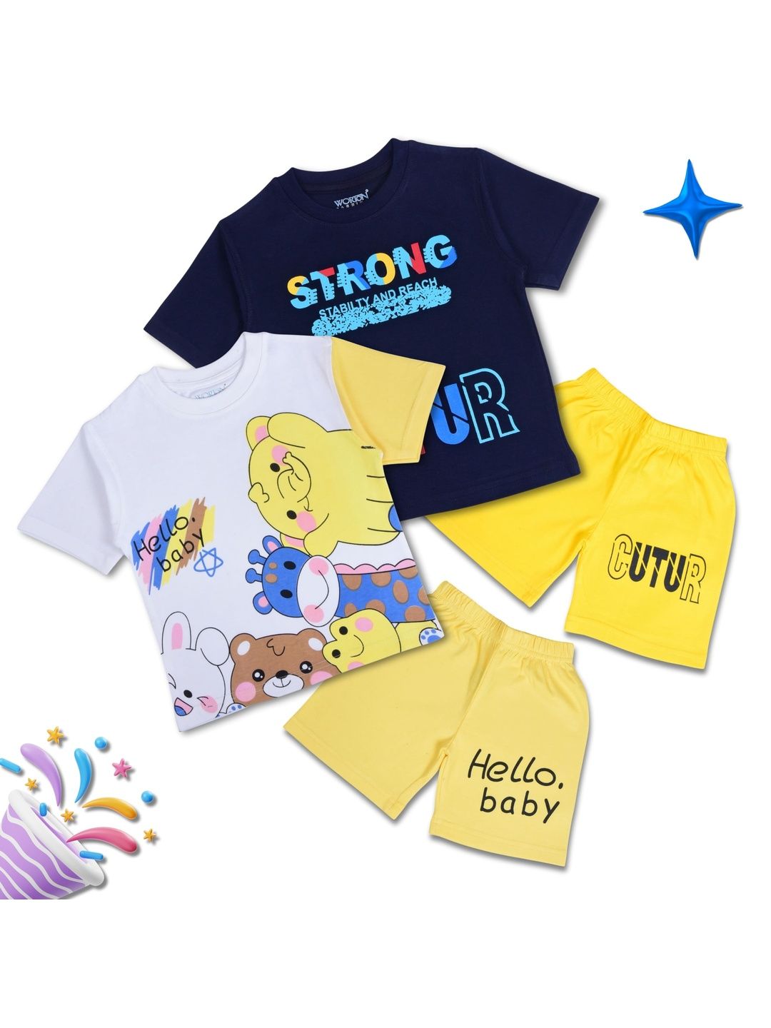 WORTON FASHION Kids Pack Of 2 Printed T-shirt with Shorts-picture-27