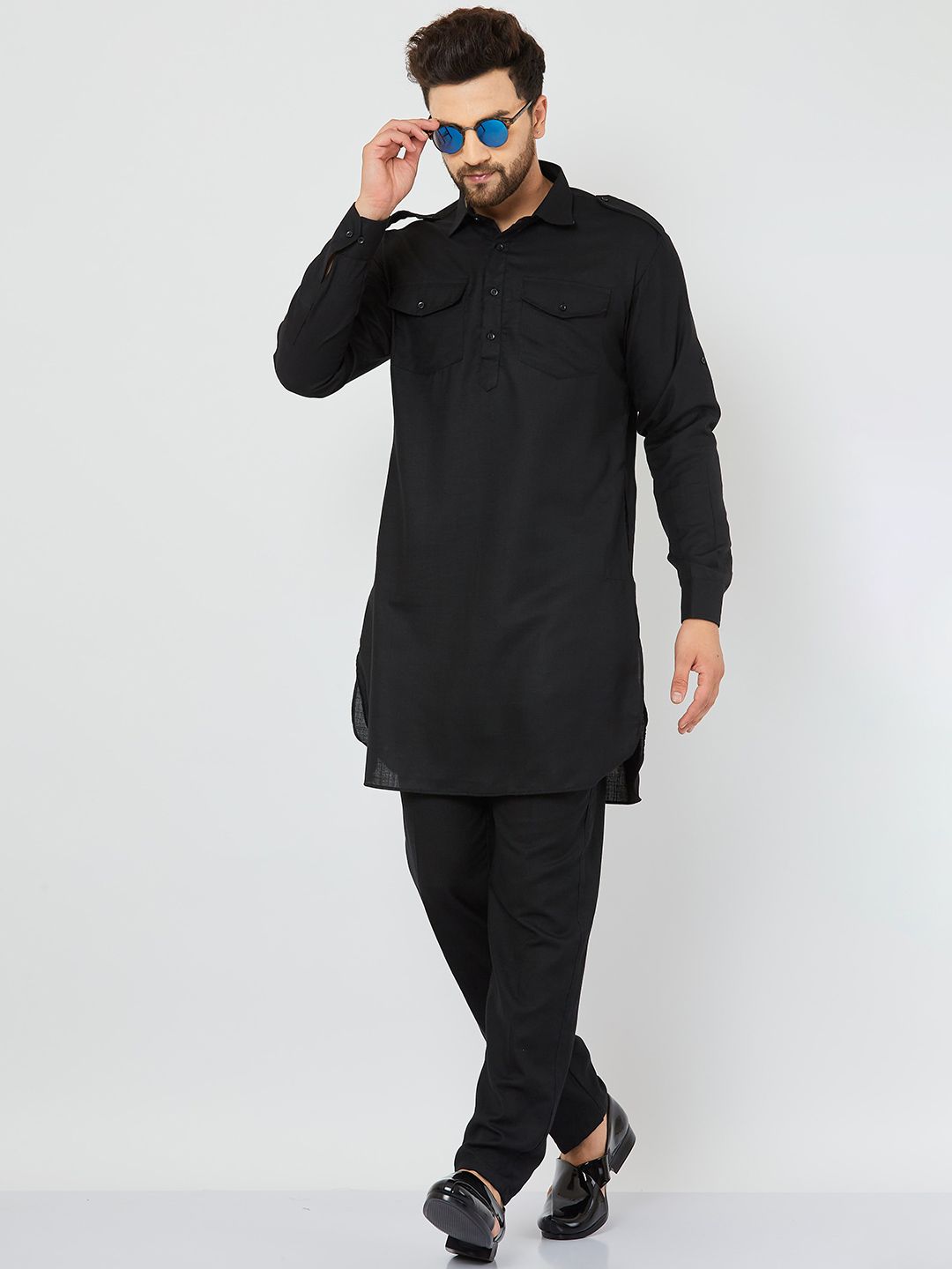 Armaan Ethnic Men Solid Linen Pathani Kurta with Pyjamas-picture-44
