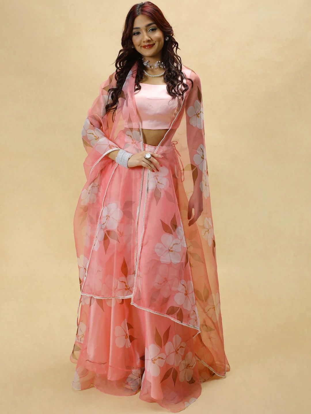 KALINI Women Red Printed Semi-Stitched Lehenga & Ready to Wear Blouse With Dupatta-picture-32