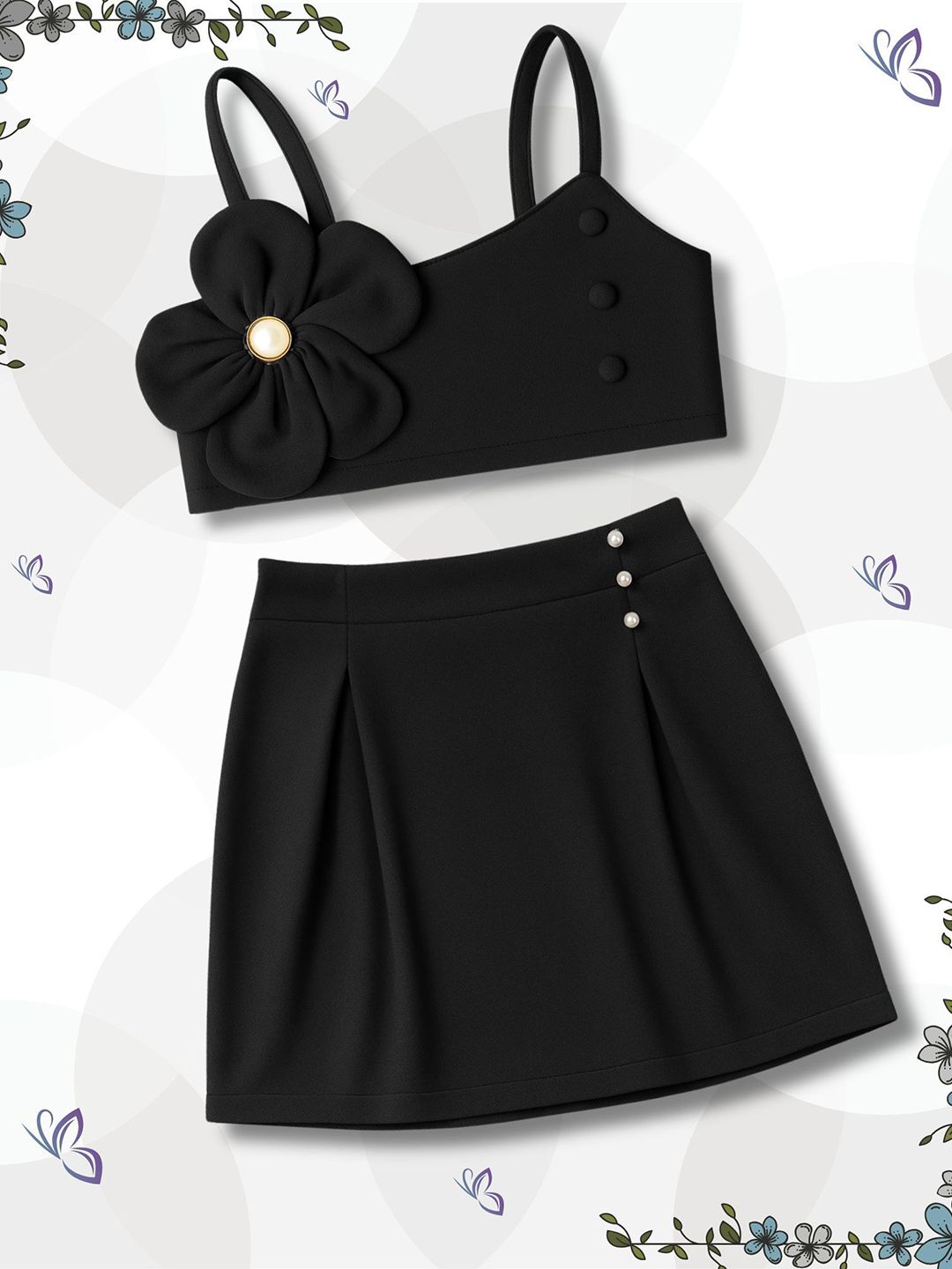 ADDYVERO Girls Floral Applique Crop Top with Skirt-image-15