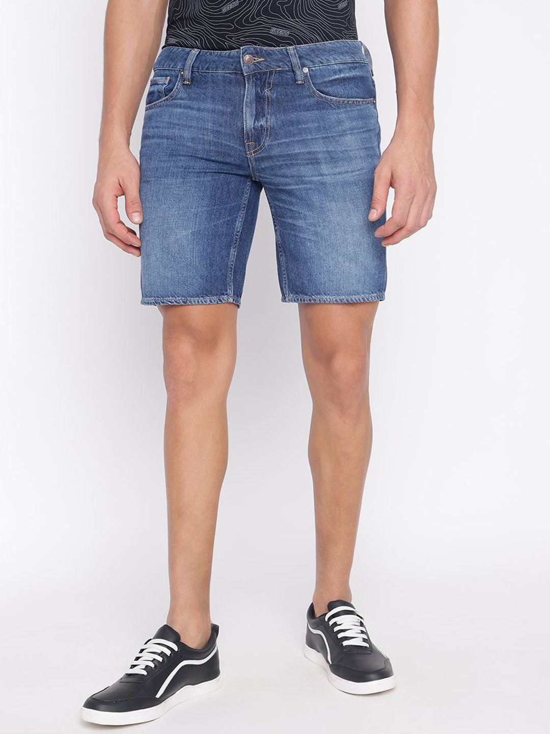 GUESS Men Regular Fit Mid-Rise Denim Shorts-picture-10