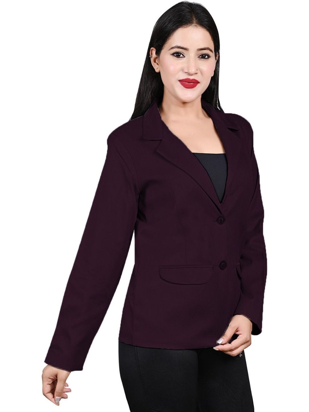 naida Women Wine Single Breasted Stylish Blazer-picture-14