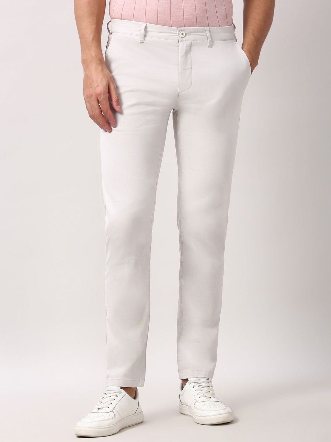 Peter England Casuals Men Solid Mid-Rise Slim Fit Trousers-picture-27