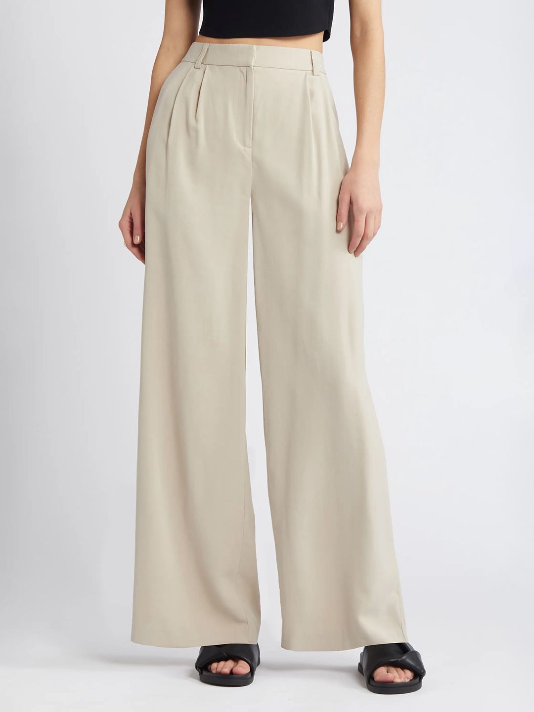 FNOCKS Women Relaxed Straight Leg Loose Fit High-Rise Pleated Trousers-picture-11