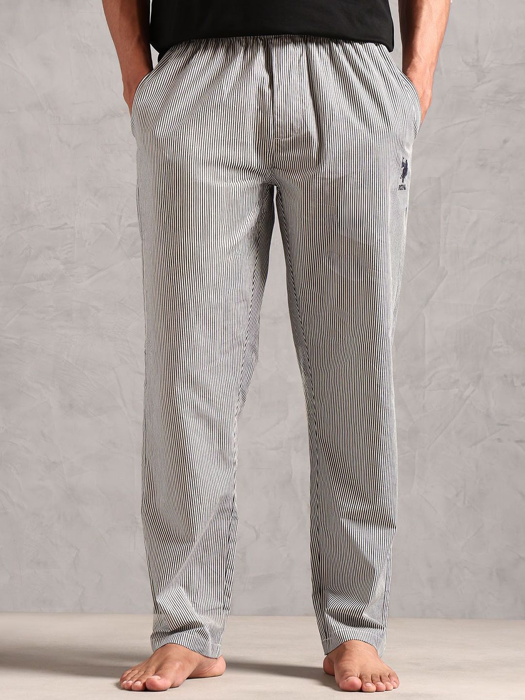 U.S. Polo Assn. Men Striped Mid-Rise Pure Cotton Lounge Pants