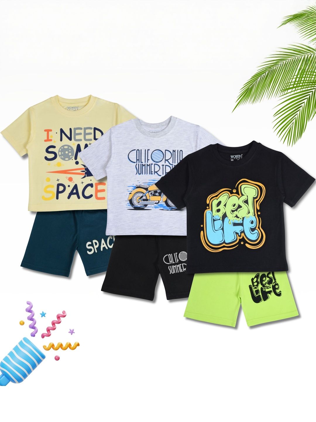 WORTON FASHION Unisex Kids Multicolor Pack of 3 Printed T-shirt With Shorts-picture-48