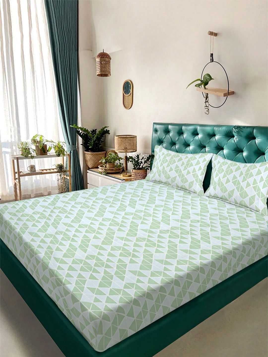 Aura Green & Teal Geometric Printed 300 TC King Bedsheet Set 2.50 x 2.25 m-picture-20
