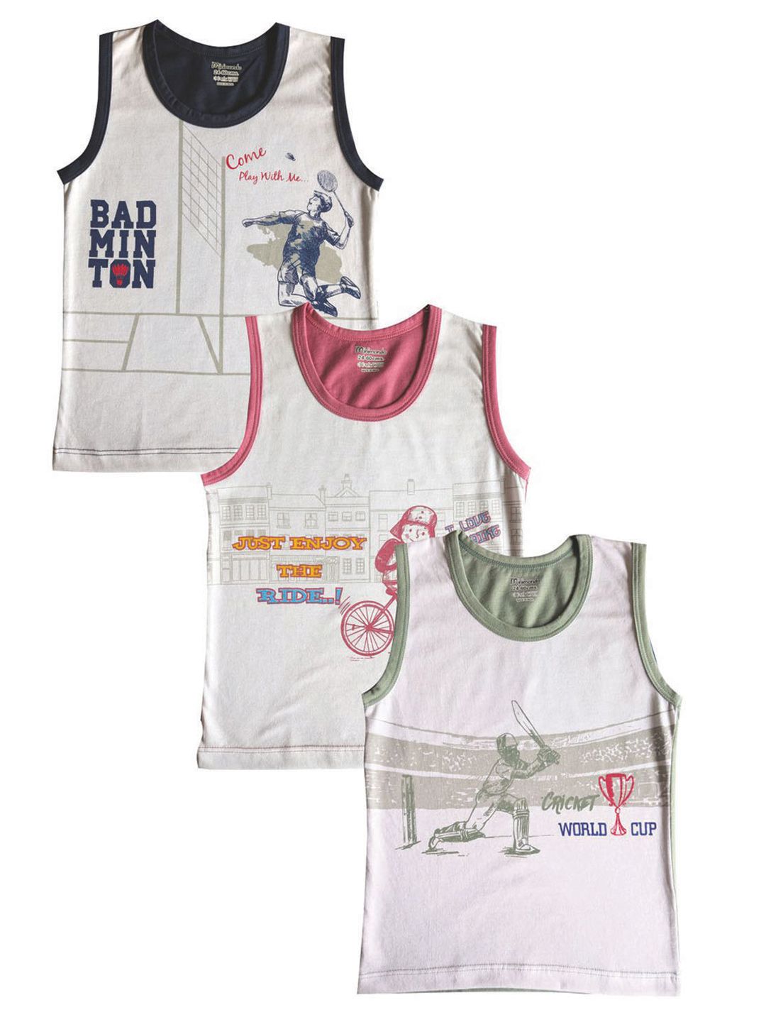 Zoom Minimondo Kids Pack Of 3 Printed Cotton Tank Innerwear Vests-picture-50