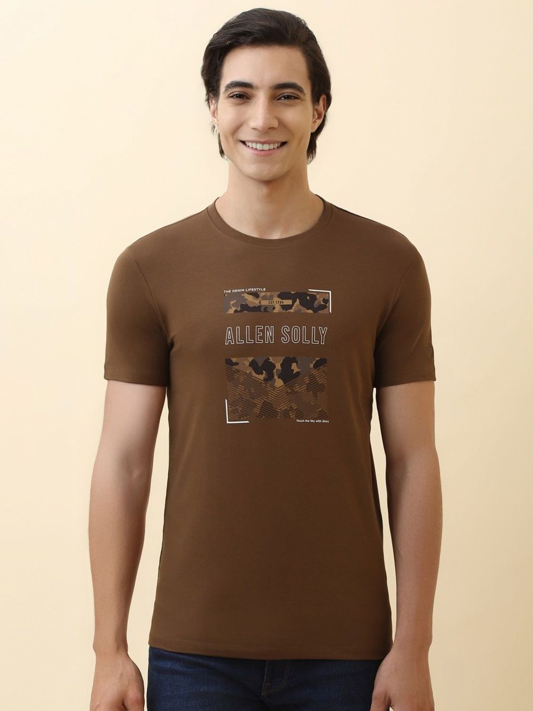 Allen Solly Graphic Printed Crew Neck Pure Cotton Slim Fit T-shirt-image-31