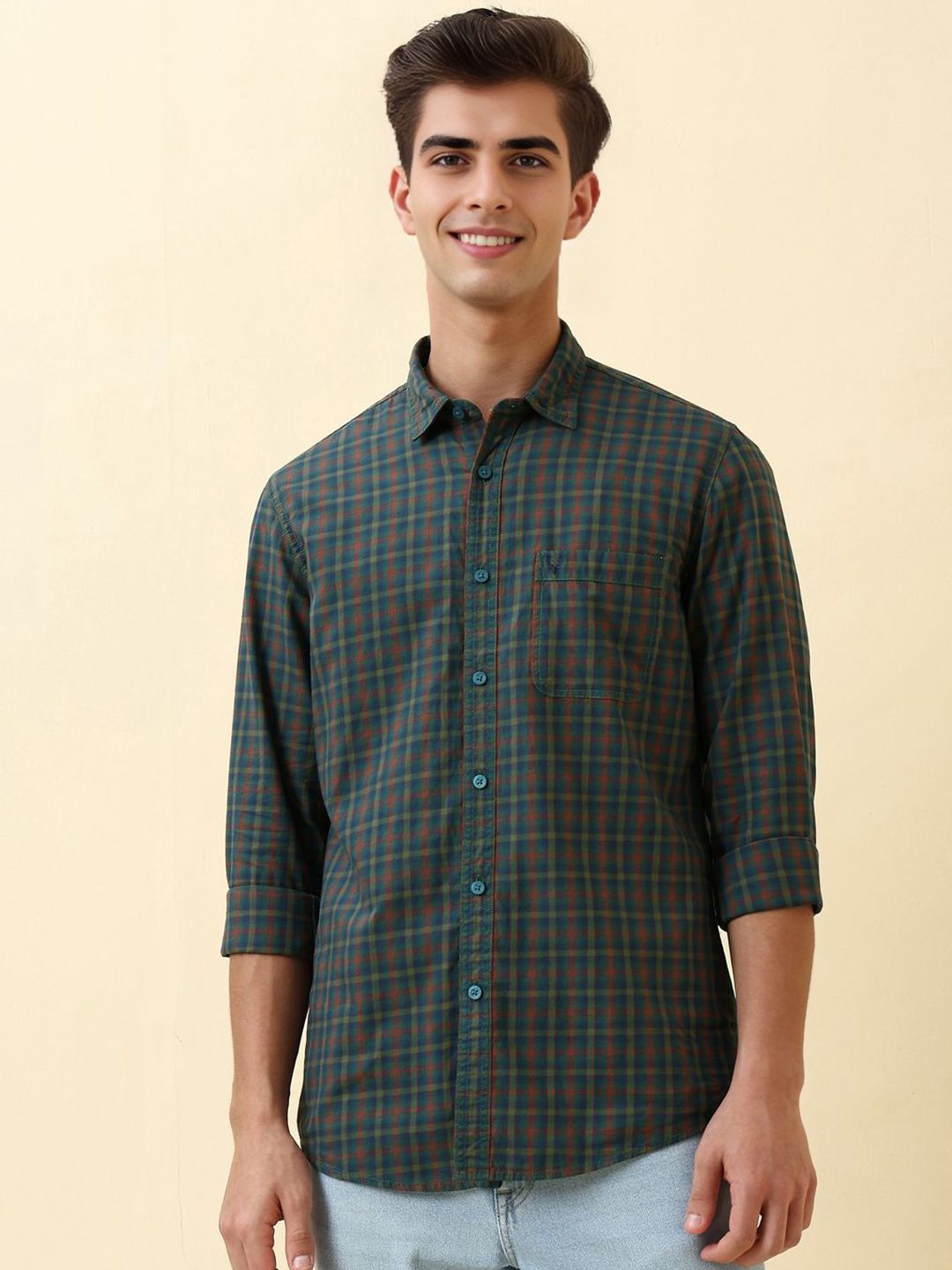 Allen Solly Men Checked Spread Collar Pure Cotton Casual Shirt-picture-11