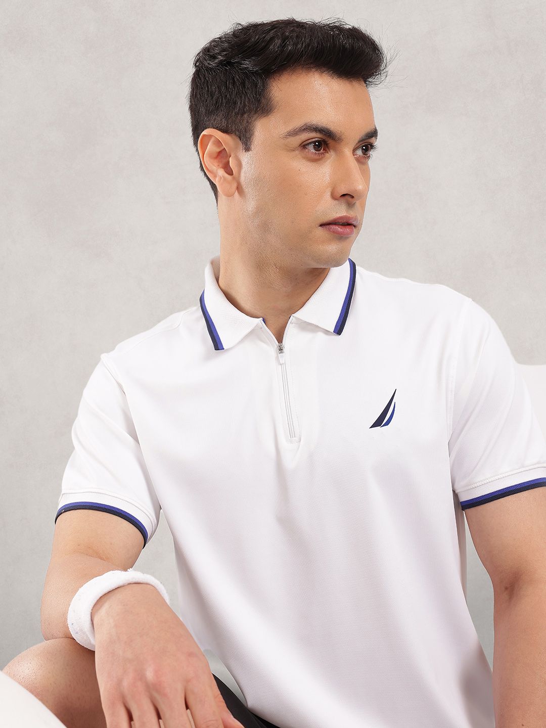 Nautica Brand Logo Printed Polo Collar Moisture Wicking T-shirt-image-19