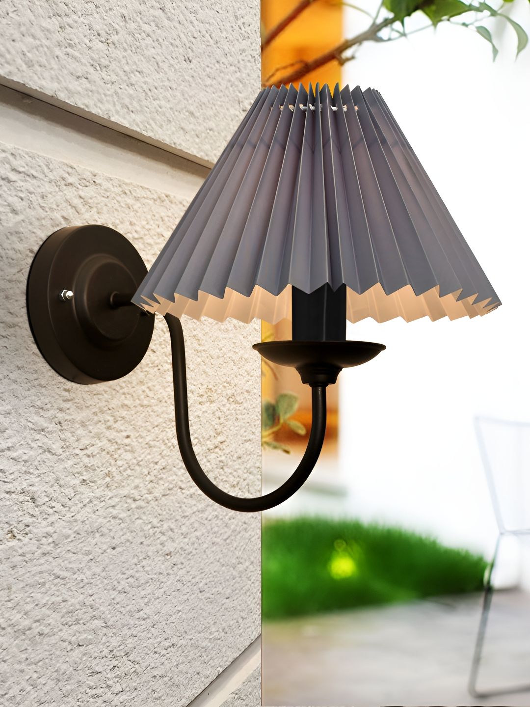 Homesake Vintage Brass Wall Light Fixture E27 Sconce Pleated Fabric Shade-image-4