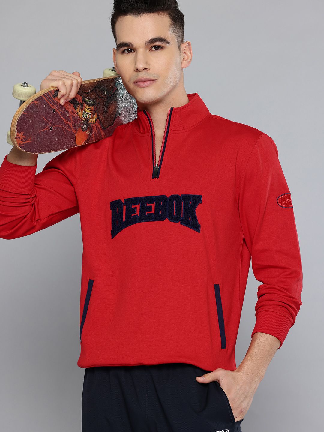 Reebok Brand Logo Applique Detail Mock Collar Sweatshirt-picture-17