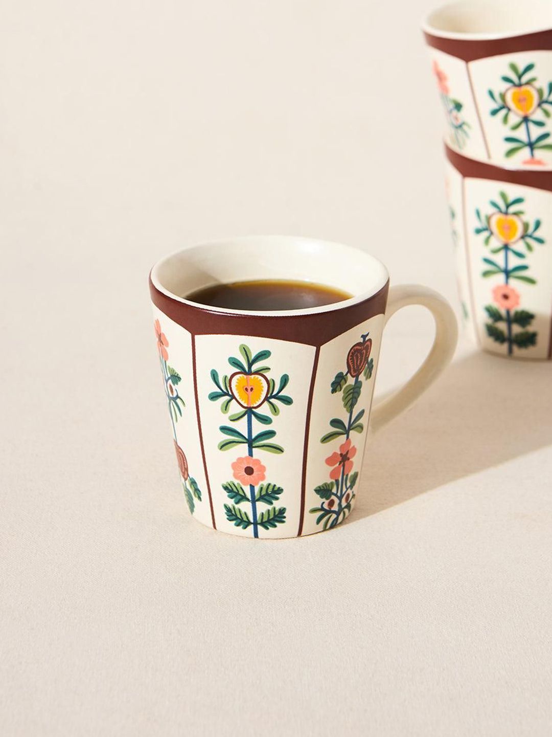 Chumbak Cream-Coloured & Green Floral Printed Ceramic Glossy Mug 260 ml-image-32