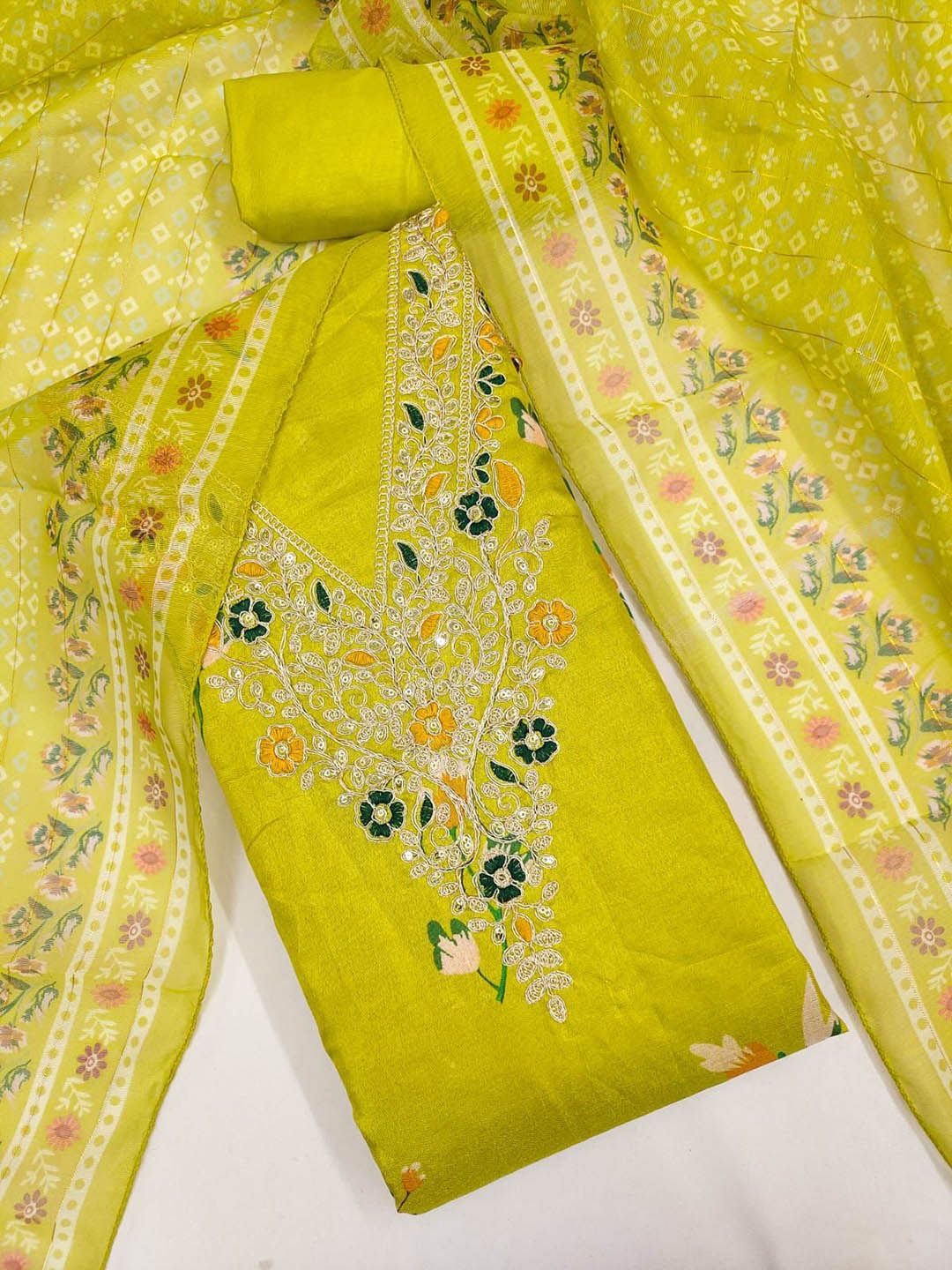 KALINI CHANDERI DIGITAL PRINT EMBRIODERY UNSTITCHED DRESS MATERIAL