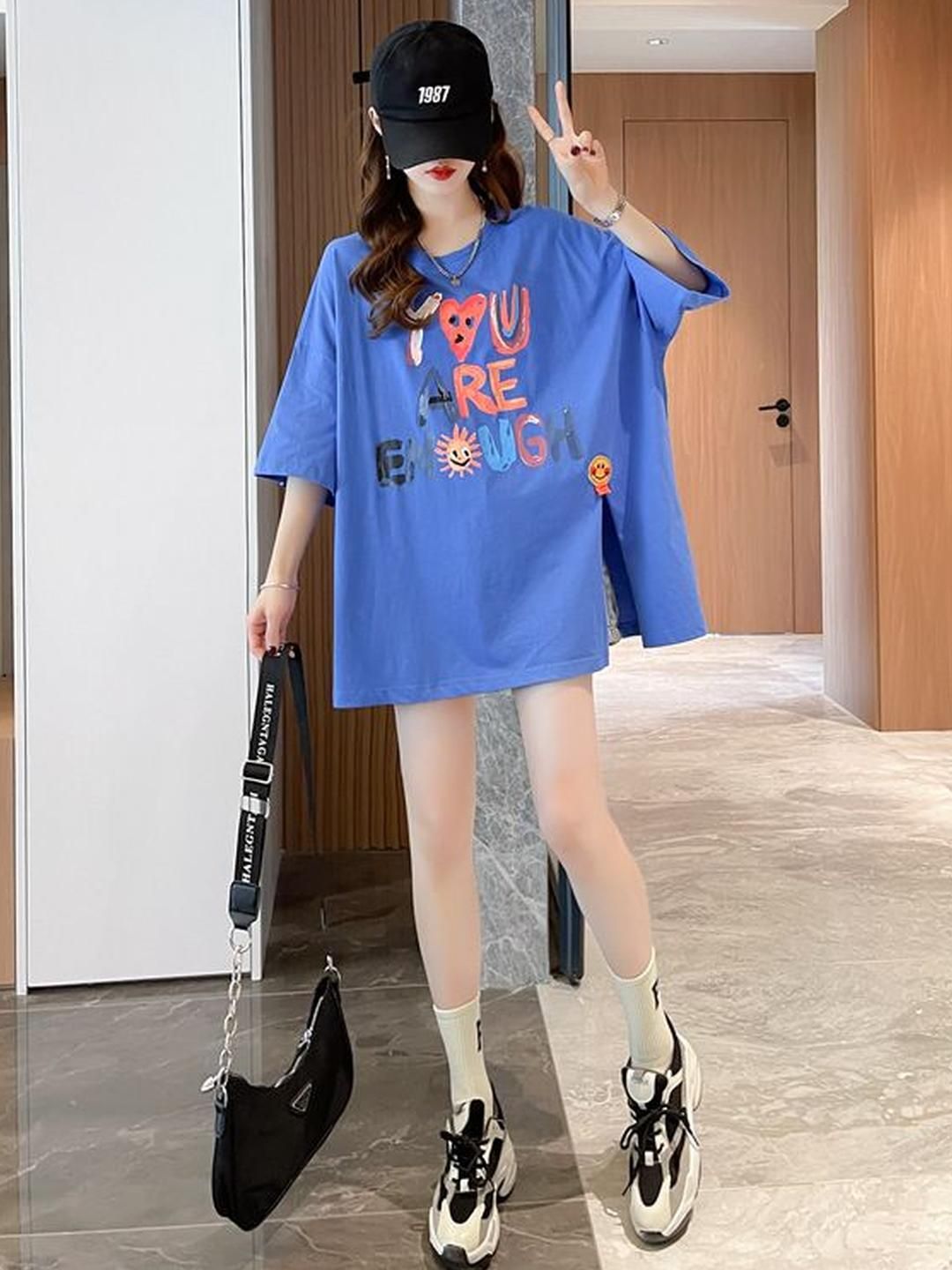 StyleCast x Revolte Women Boxy Typography Printed Drop-Shoulder Sleeves LonglineT-shirt-picture-30