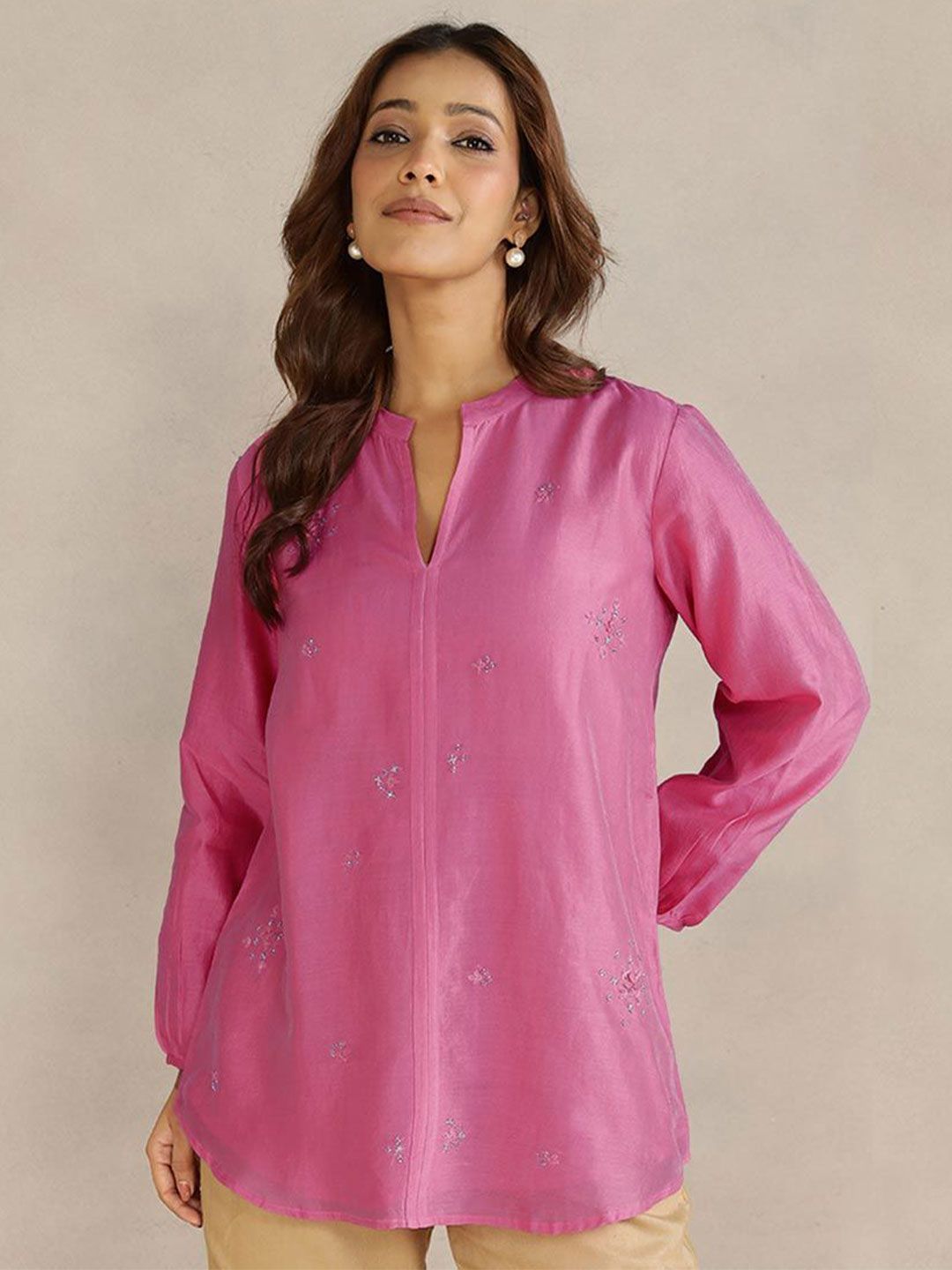 Fabindia Women Embroidered Regular Fit Shirt Collar Ethnic Tunic-image-35
