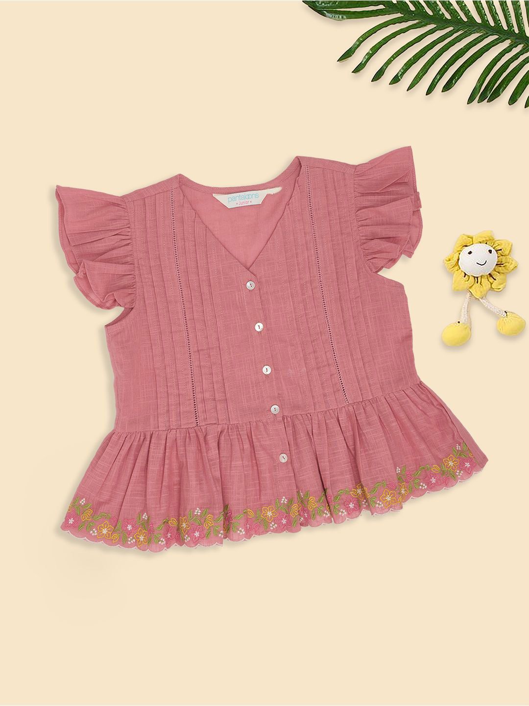 AKKRITI BY PANTALOONS Embroidered Flutter Sleeve Cotton Peplum Top-picture-29